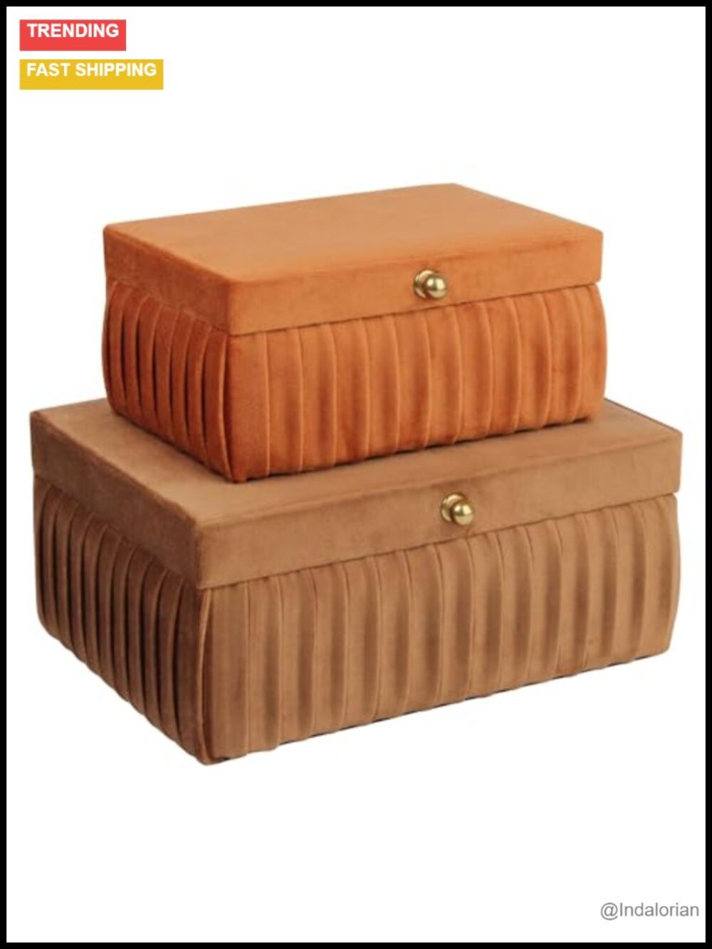 Velvet Decorative Jewelry Box Set 2 Tiered Storage Organizer Handles